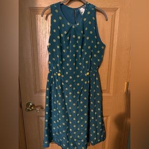Anthropologie Girls From Savoy Blue Green Polka Dot Dress Size 14